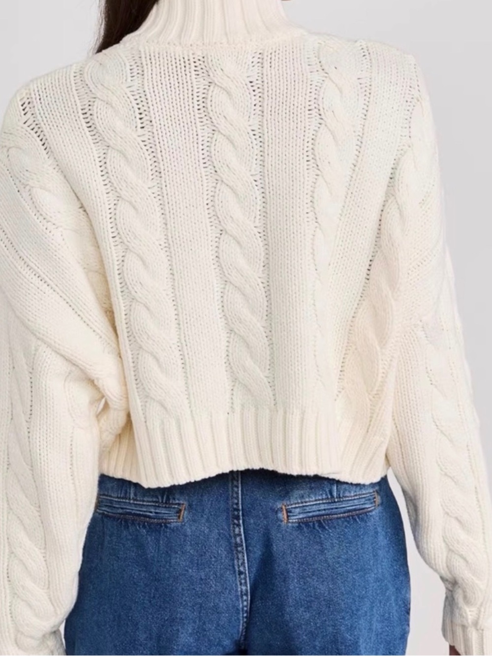 STAUD Women’s Ivory Cable-Knit 1/4 Zip Mock Neck Pullover Sweater M - Picture 3 of 11